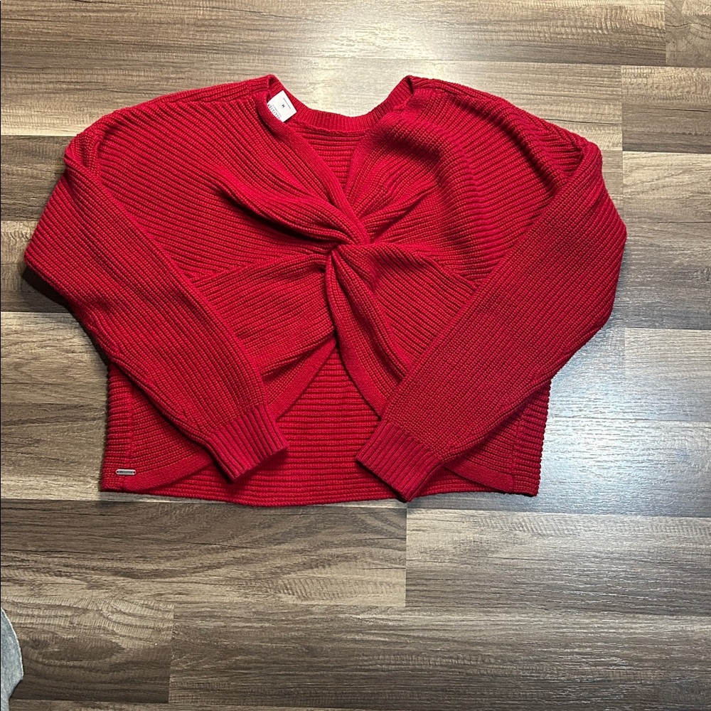 Hollister Twist Open Back Loose Fit V Neck Long Sleeve Cozy Sweater Rust - Picture 3 of 6